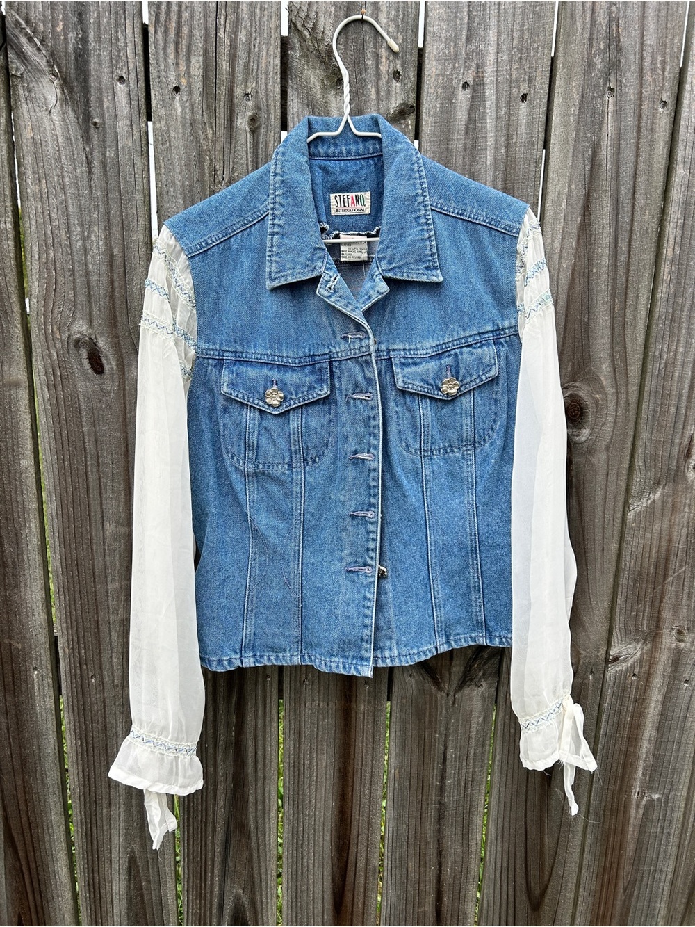 Blue Denim Jacket with Sheer White Sleeves